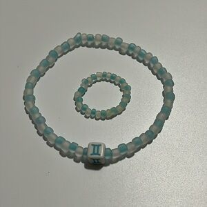 Gemini Blue and White Bracelet and Ring Set, Stretchy